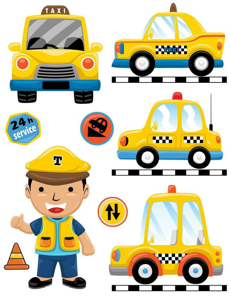 vecteur ensemble de Taxi dessin animé avec marrant chauffeur