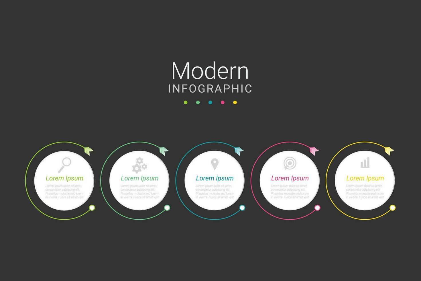 plat vecteur chronologie infographie modèle avec 5 niveau ou pas ou les options dans noir Contexte.