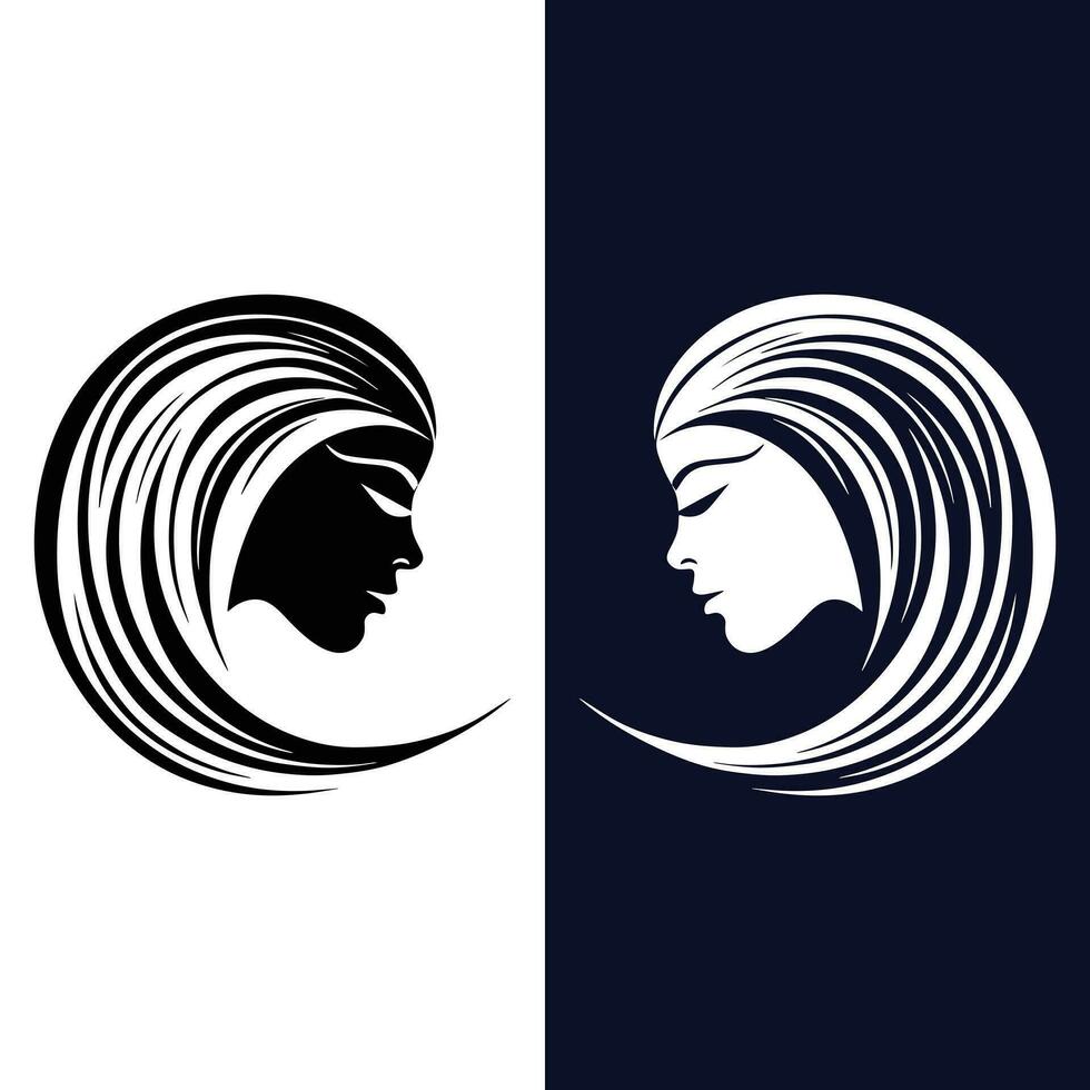 deux aux femmes visages avec longue cheveux sur une noir et blanc Contexte vecteur