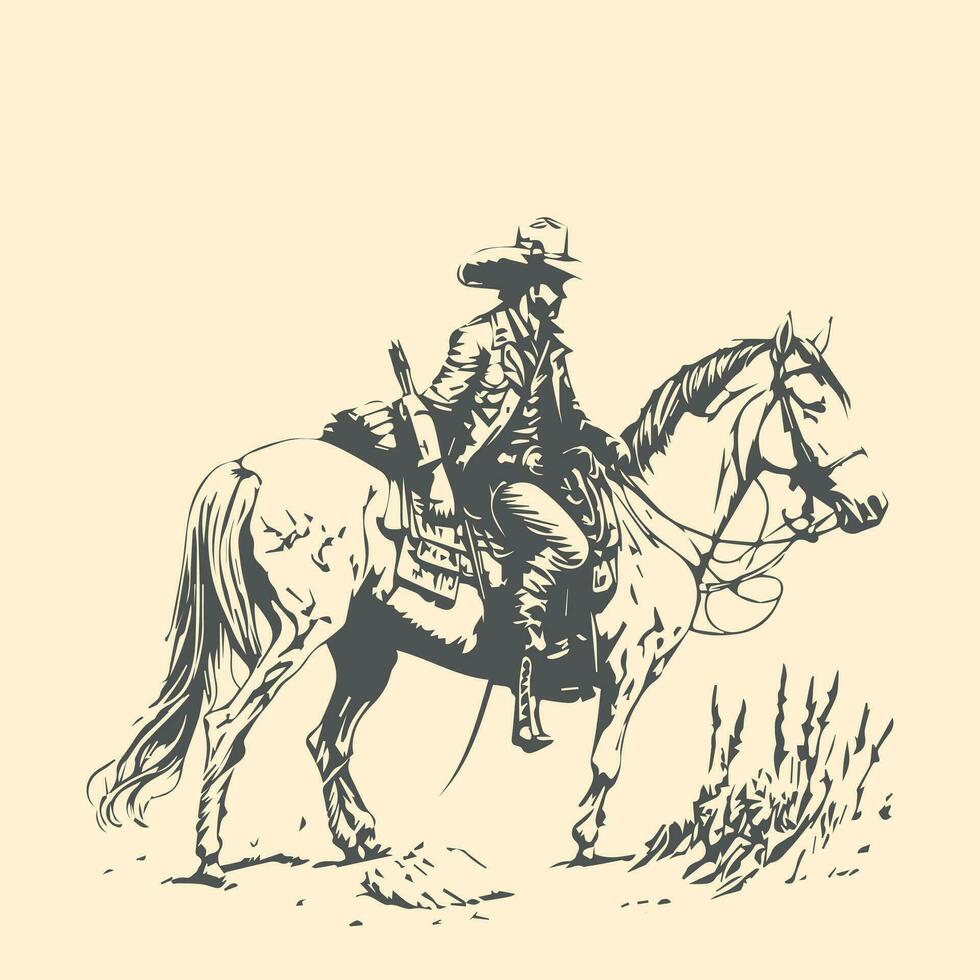 rodeo occidental cow-boy ancien main tiré ouvrages d'art vecteur