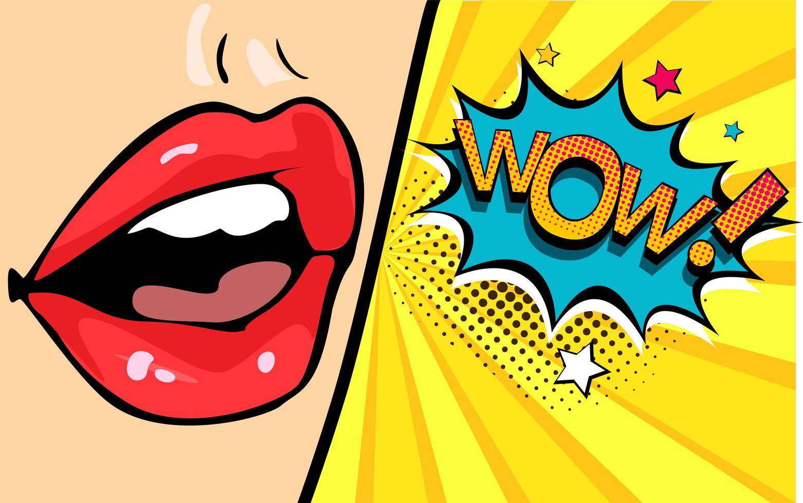 Female mouth with speech bubble wow vecteur