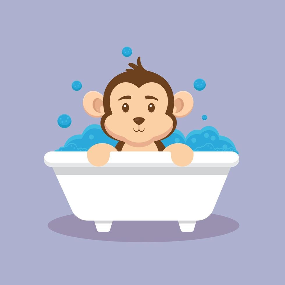 singe mignon prendre un personnage de dessin animé de bain vecteur