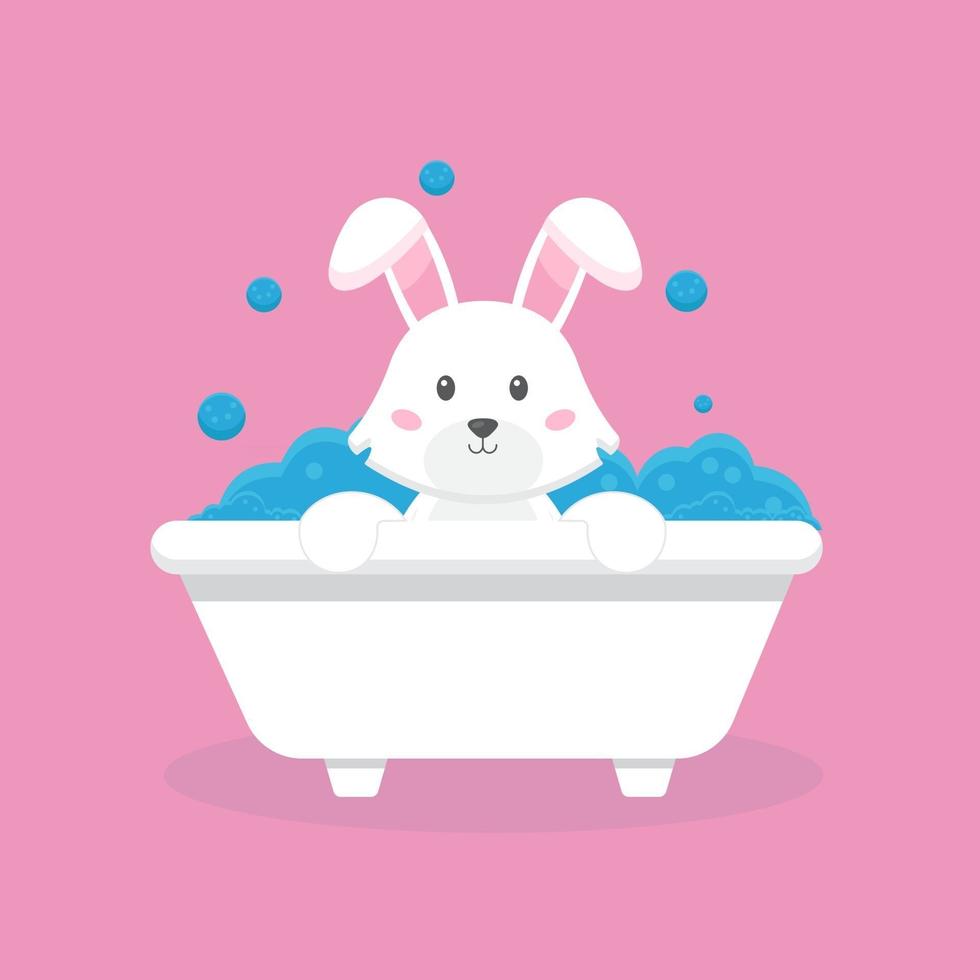 lapin mignon prendre un personnage de dessin animé de bain vecteur