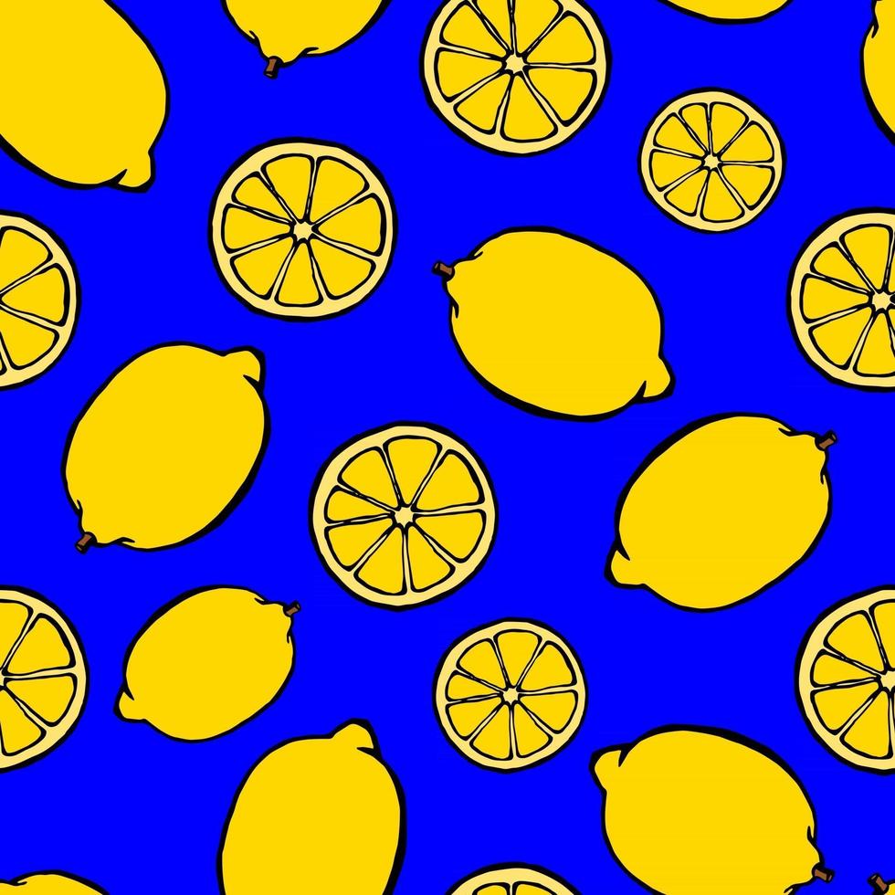 modèle sans couture avec des éléments de fruits dessinés à la main citron. fond d'écran végétarien. pour l'emballage de conception, le textile, l'arrière-plan, les cartes postales et les affiches de conception. vecteur