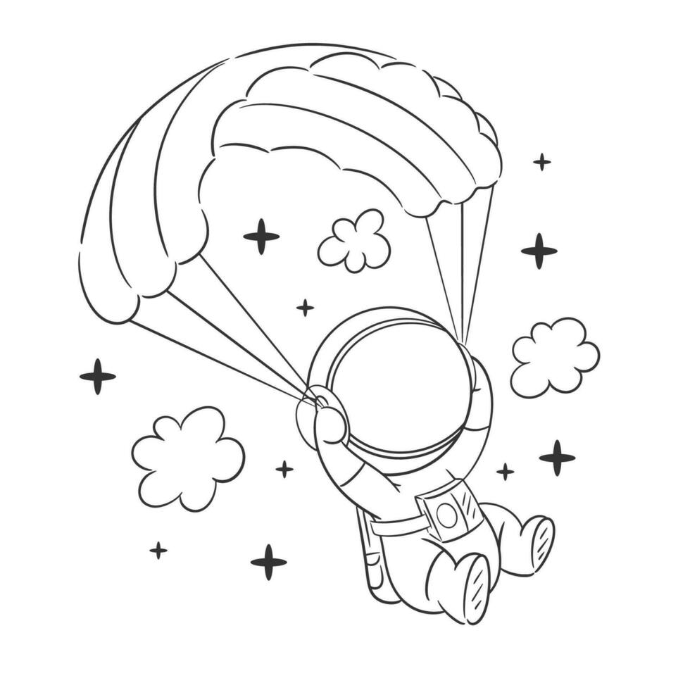 astronaute est Faire parachute dans magnifique ciel pour coloration vecteur