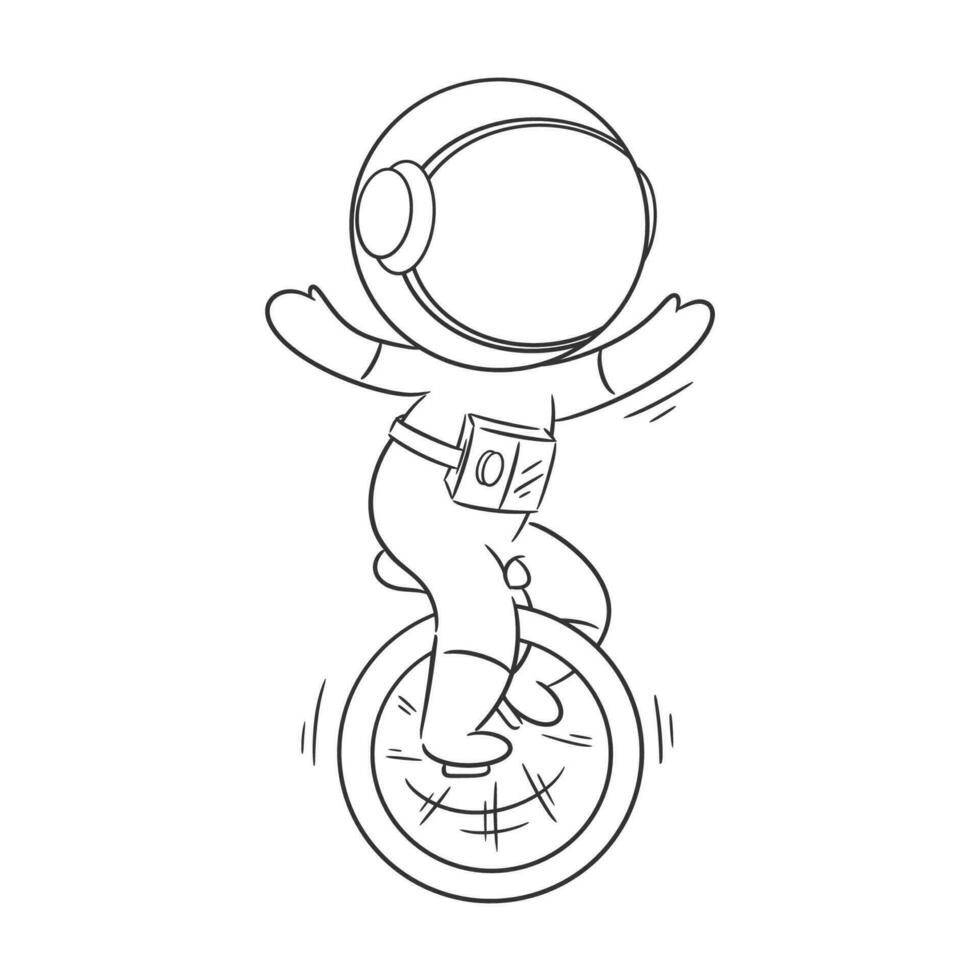 astronaute est en jouant sur une monocycle pour coloration vecteur