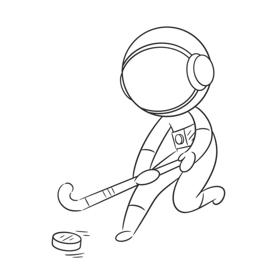 astronaute dans haute esprits en jouant hoki pour coloration vecteur
