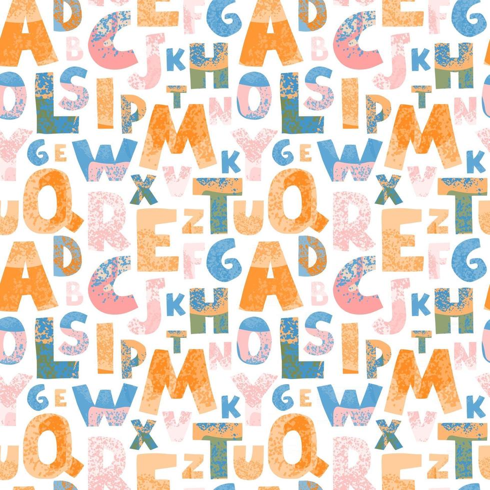 modèle sans couture de vecteur avec des lettres colorées sur fond blanc. alphabet. peut être utilisé pour le papier peint, les motifs de remplissage, la page Web, les textures de surface, l'impression textile, le papier d'emballage, la présentation de conception