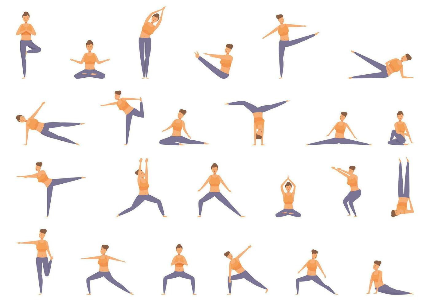yoga instructeur Icônes ensemble dessin animé vecteur. gens aptitude vecteur