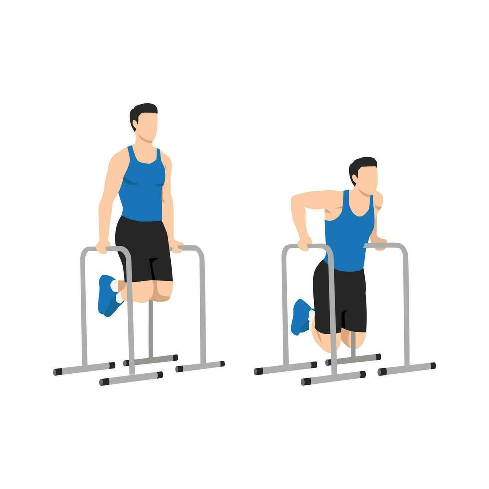 homme Faire Maître triceps tremper exercer. plat vecteur illustration isolé sur blanc Contexte. faire des exercices personnage ensemble