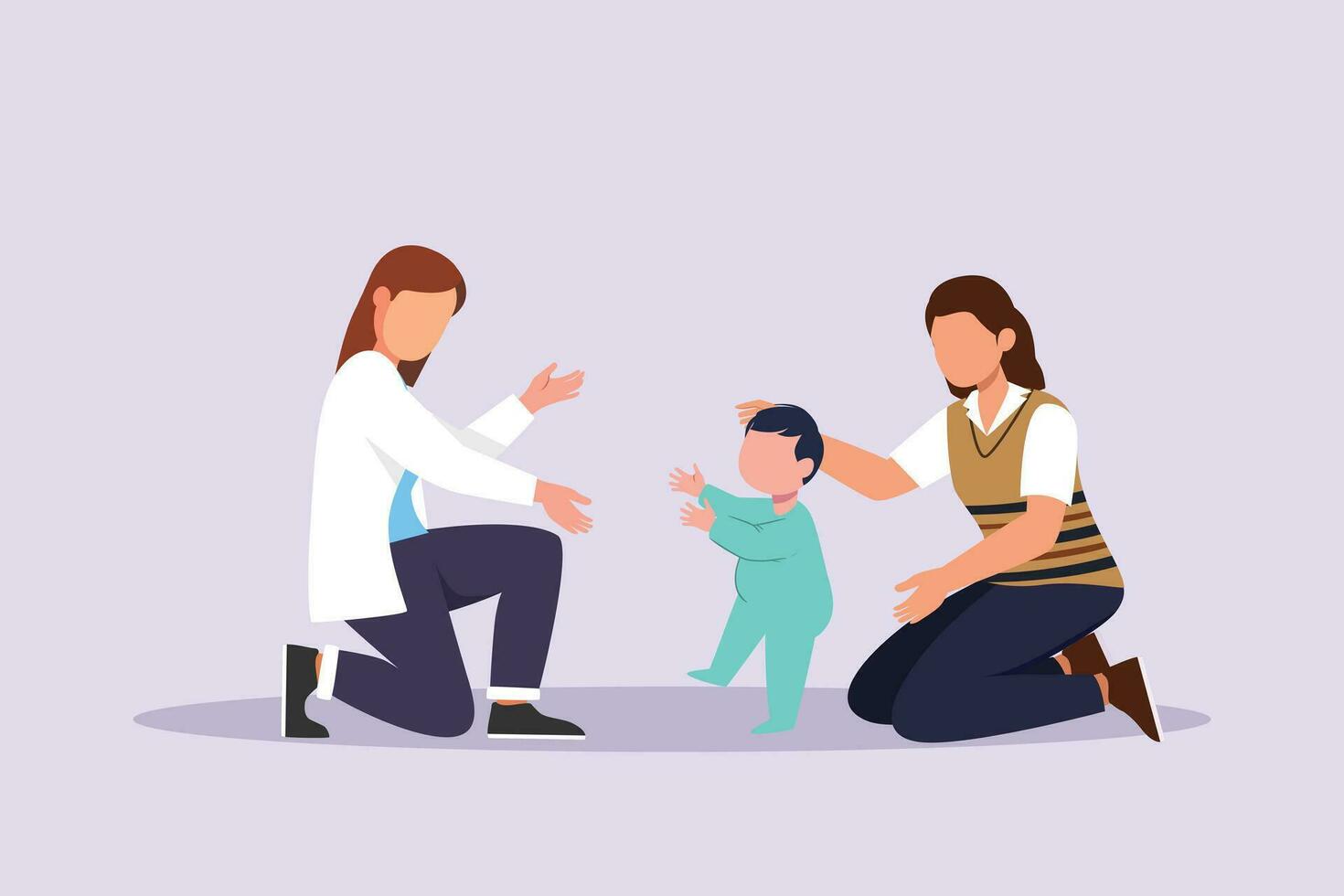 enfants, Parents et médecin. parentalité dans soins de santé concept. coloré plat vecteur illustration isolé.
