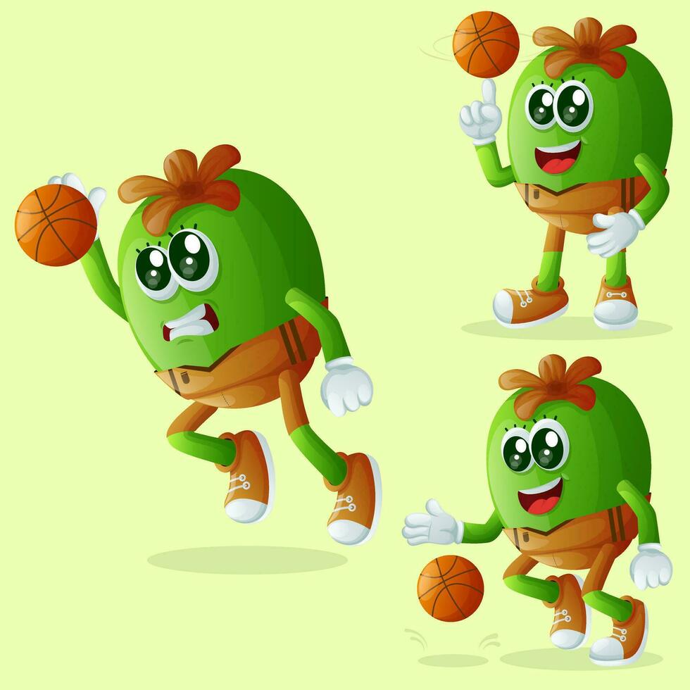 mignonne feijoa personnages en jouant basketball vecteur