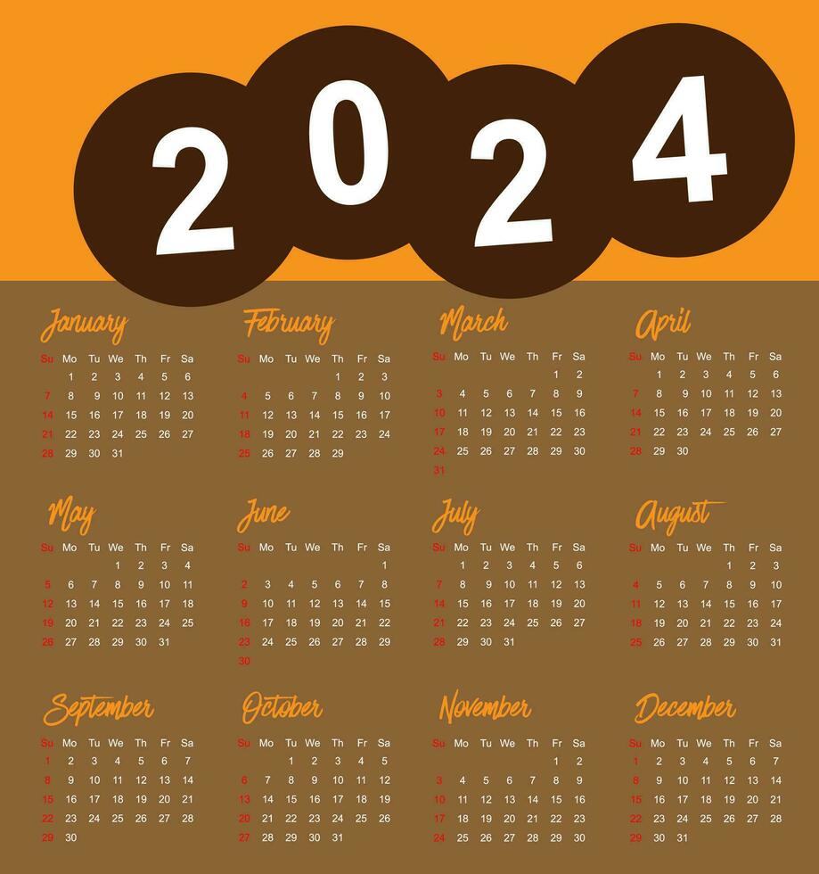 calendrier 2024 modèle vecteur, Facile minimal conception