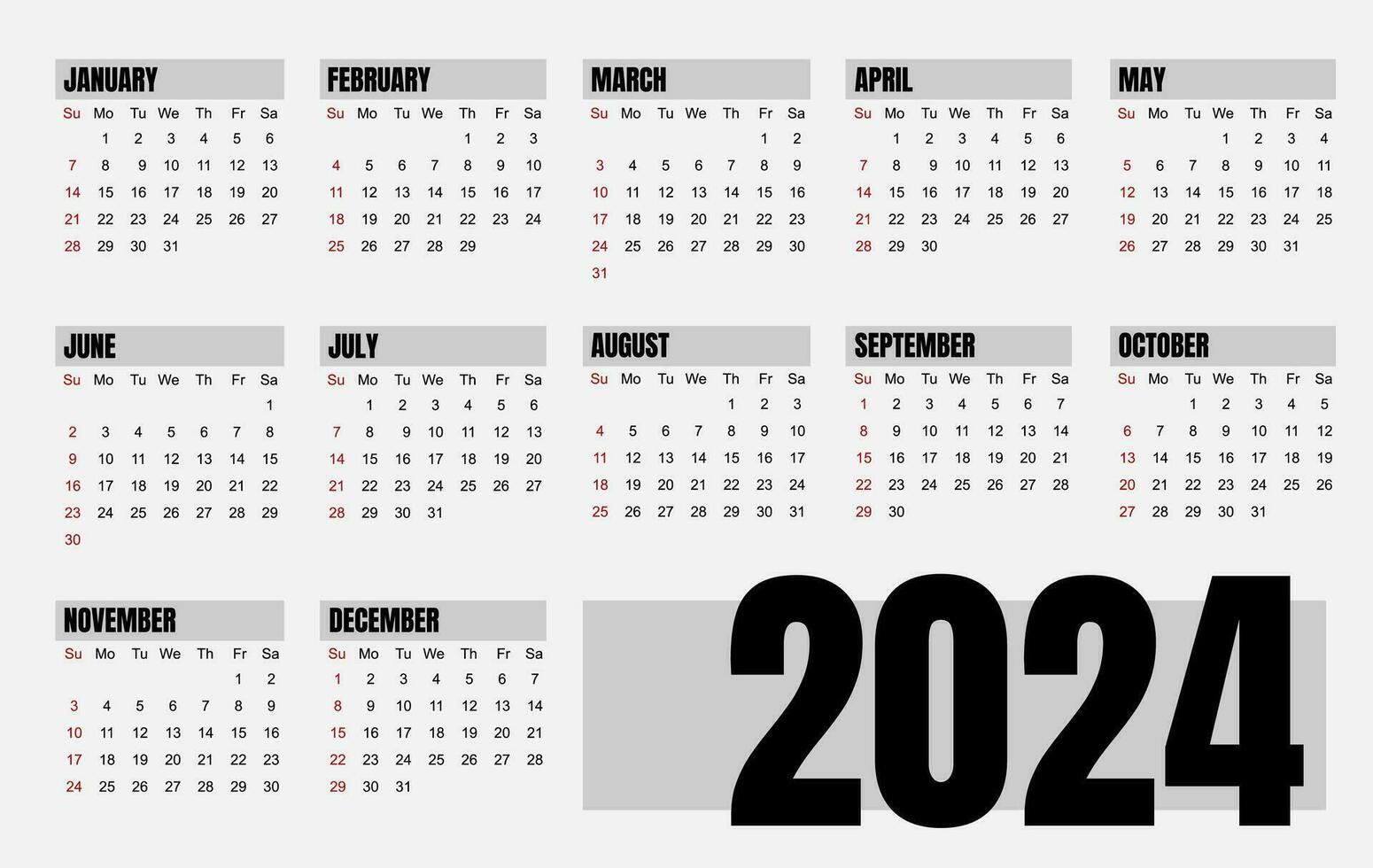 bureau calendrier 2024 ou mensuel hebdomadaire programme Nouveau année  calendrier 2024 conception modèle. 20495837 Art vectoriel chez Vecteezy