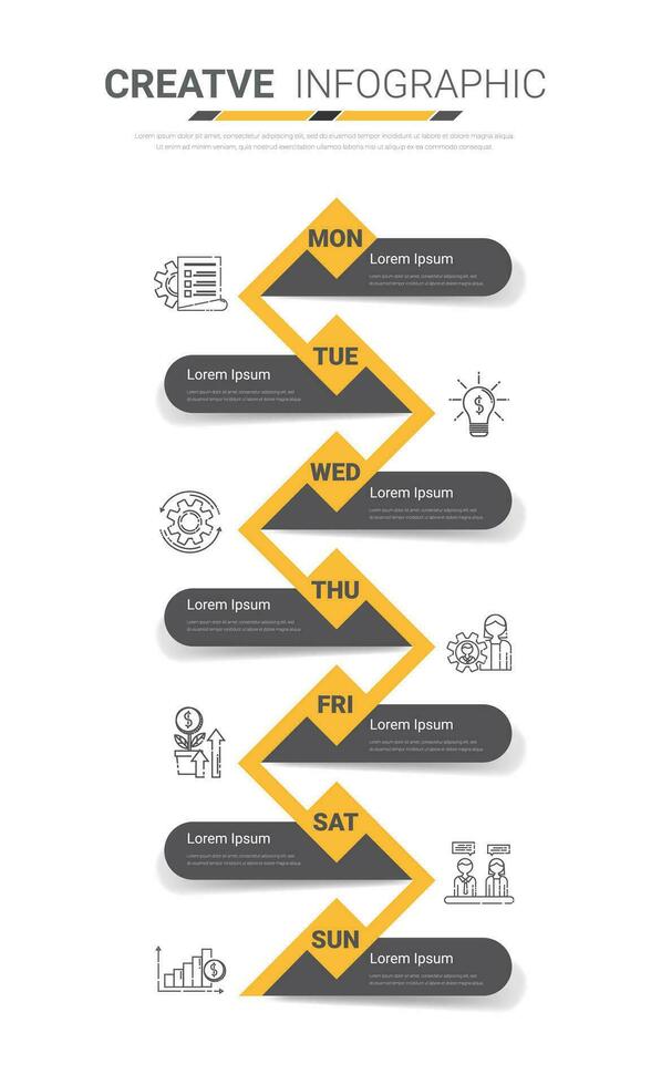 chronologie affaires pour sept jour, sept choix, infographie conception vecteur et présentation pouvez être utilisé pour flux de travail mise en page, processus diagramme, couler graphique.