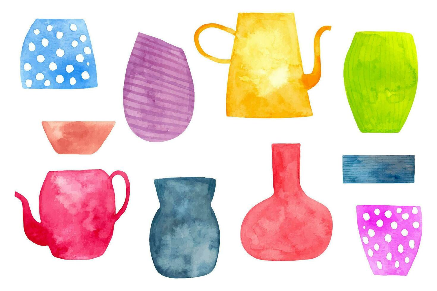 collection de vases.simple silhouette,divers formes.accueil décor pour plantes d'intérieur.clipart jardin équipement.main tiré aquarelle illustration. vecteur