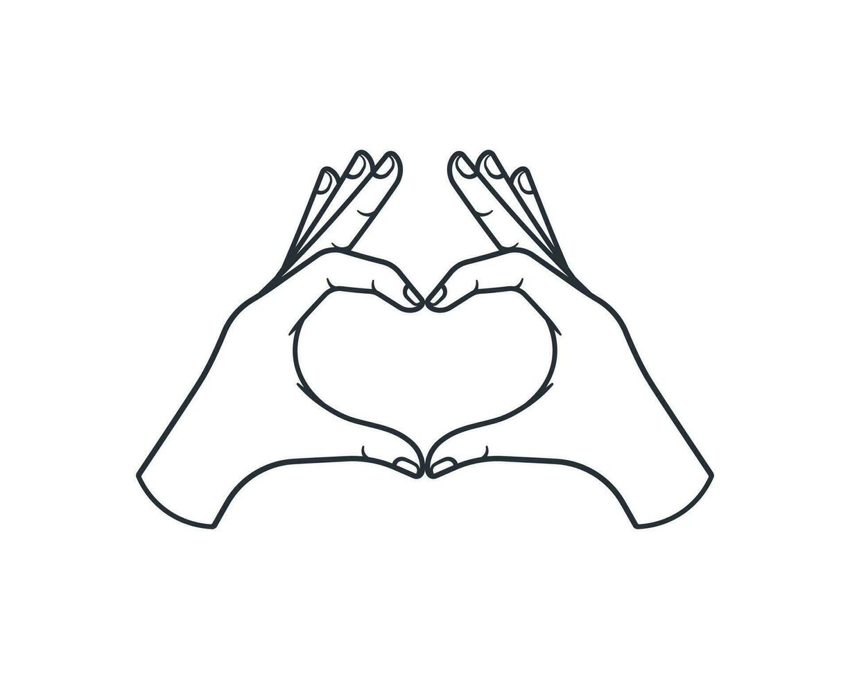 deux mains dans le forme de une cœur ligne art vecteur isolé sur blanc Contexte.