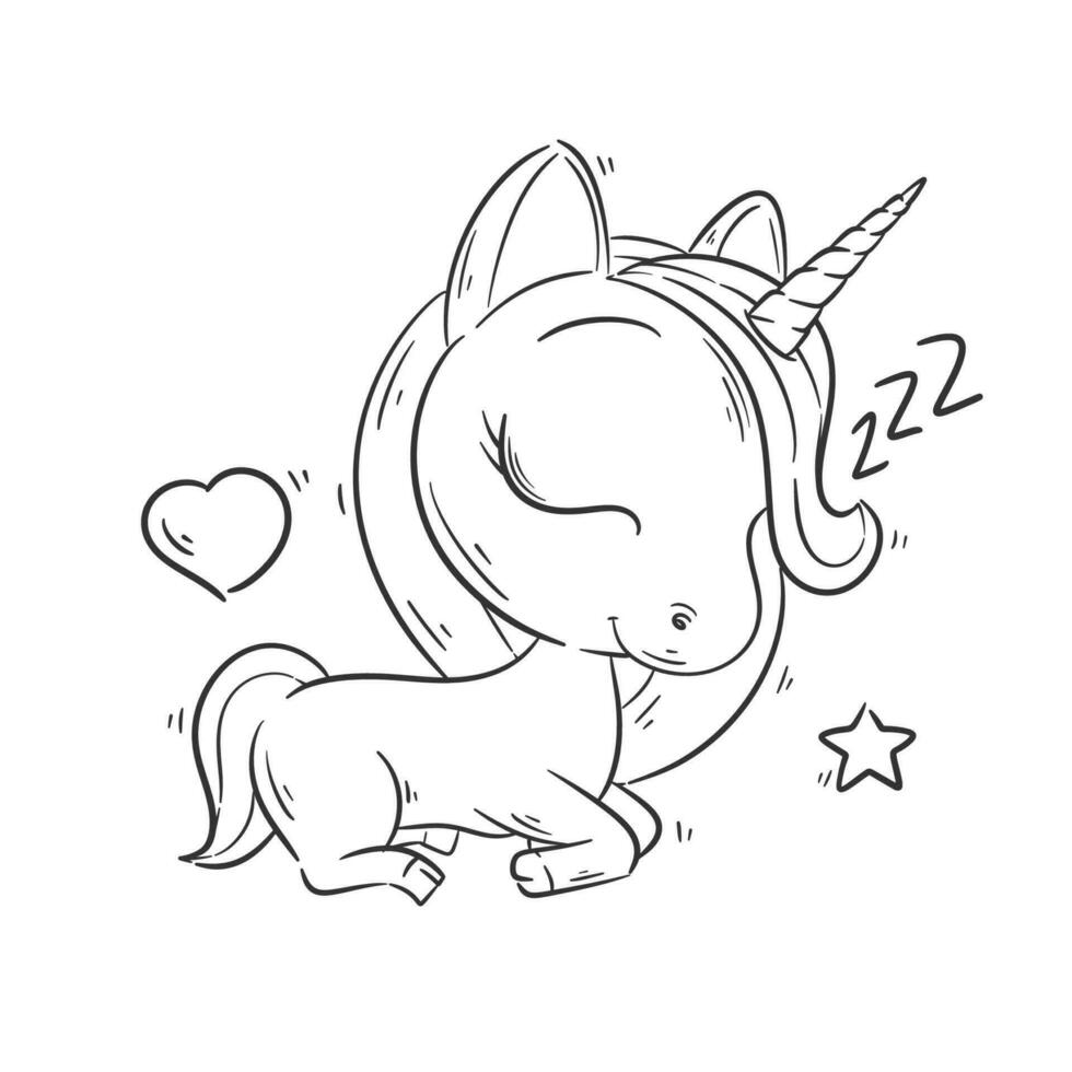 mignonne Licorne est en train de dormir dessin animé vecteur pour coloration