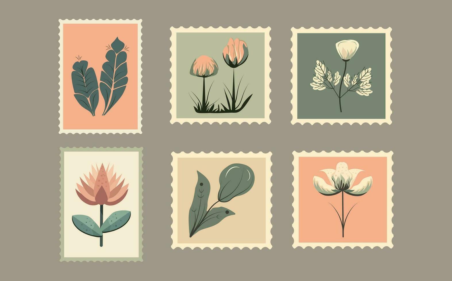 une ensemble de cartes postales avec une variété les plantes et fleurs. vecteur