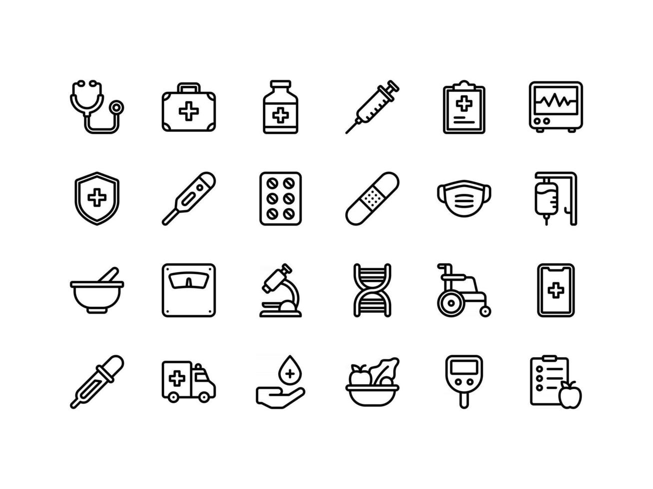 ensemble d'icônes de soins de santé et de contour médical vecteur