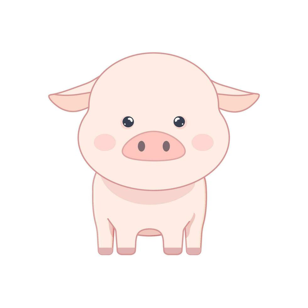 mignonne kawaii porc sur blanc isolé Contexte vecteur