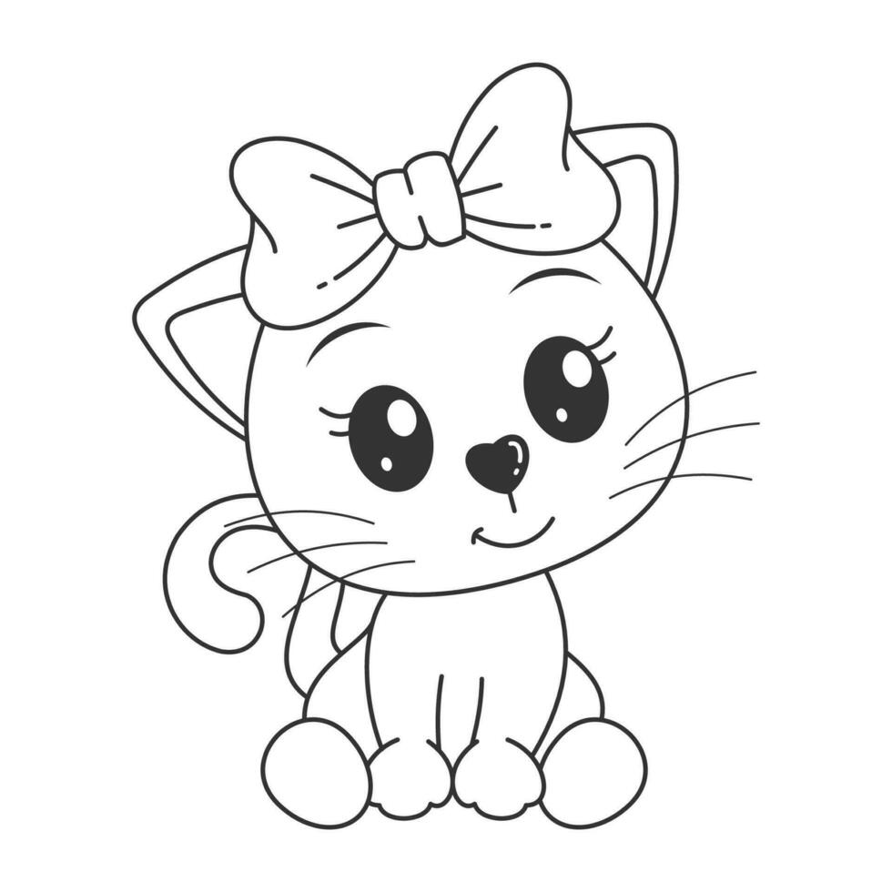 mignonne chaton séance dessin animé style pour coloration vecteur