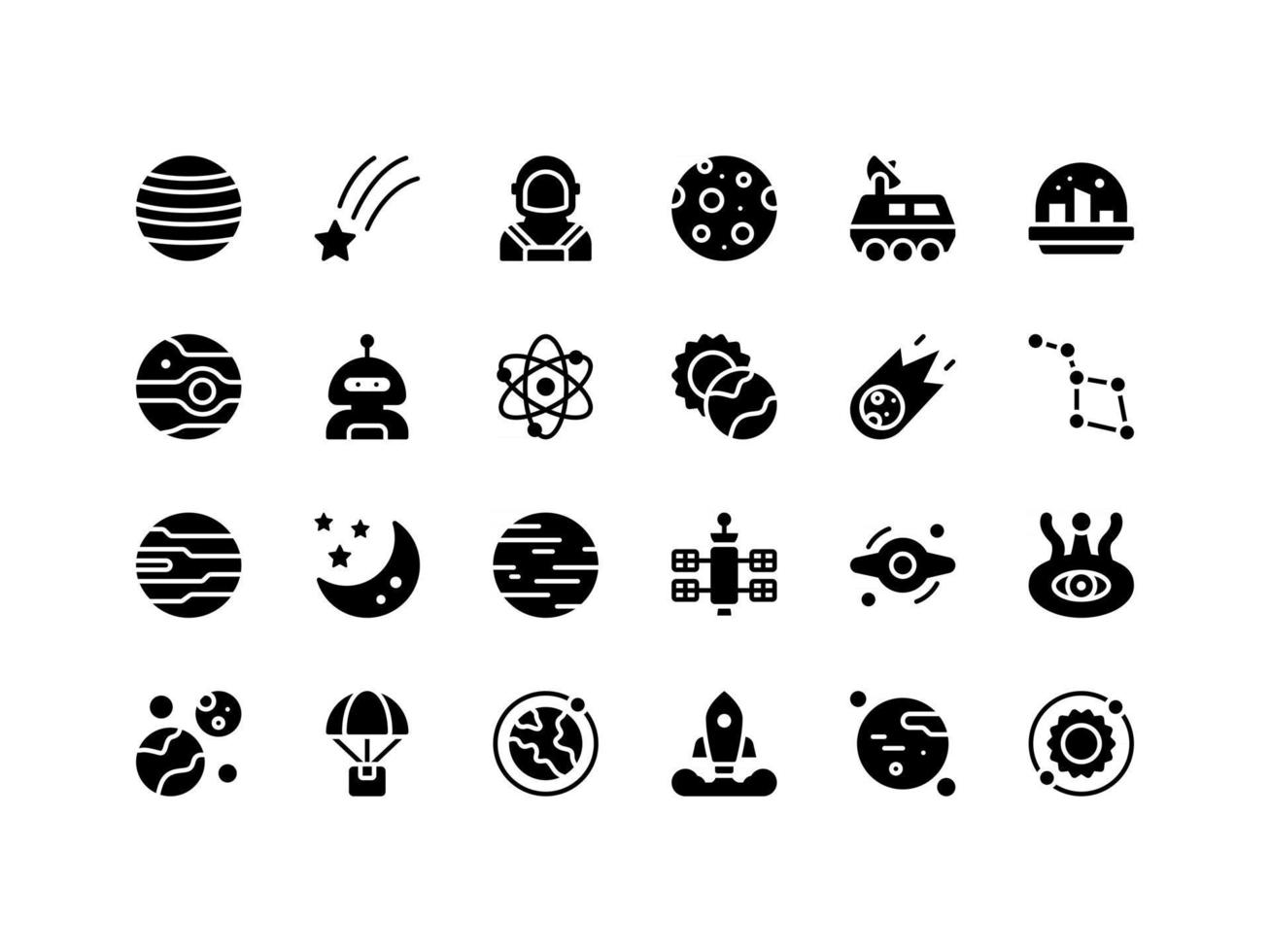 jeu d'icônes de glyphe d'objets spatiaux vecteur