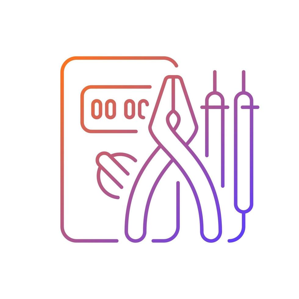 icône de vecteur linéaire dégradé outils électricien. instruments de test. assurant une sécurité optimale. tournevis, pinces. symboles de couleur de ligne mince. pictogramme de style moderne. dessin de contour isolé de vecteur