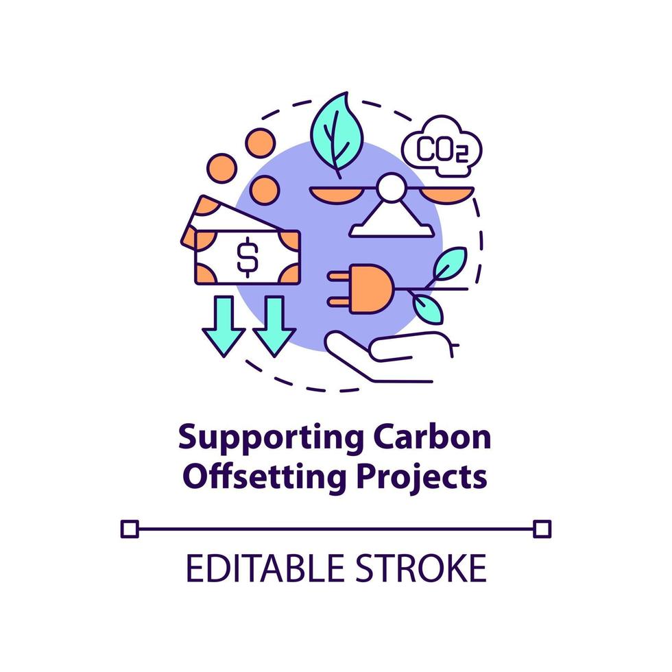 soutenir l'icône de concept de projets de compensation carbone. neutraliser les émissions de carbone idée abstraite fine ligne illustration. efficacité énergétique. dessin de couleur de contour isolé de vecteur. trait modifiable vecteur