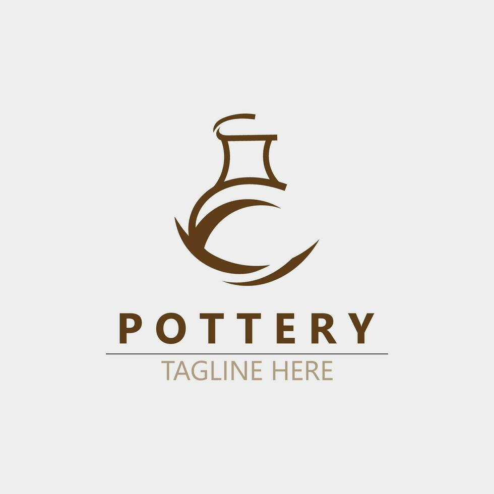 poterie logo conception Fait main, Créatif traditionnel agresser artisanat signe concept inspiration la nature atelier vecteur