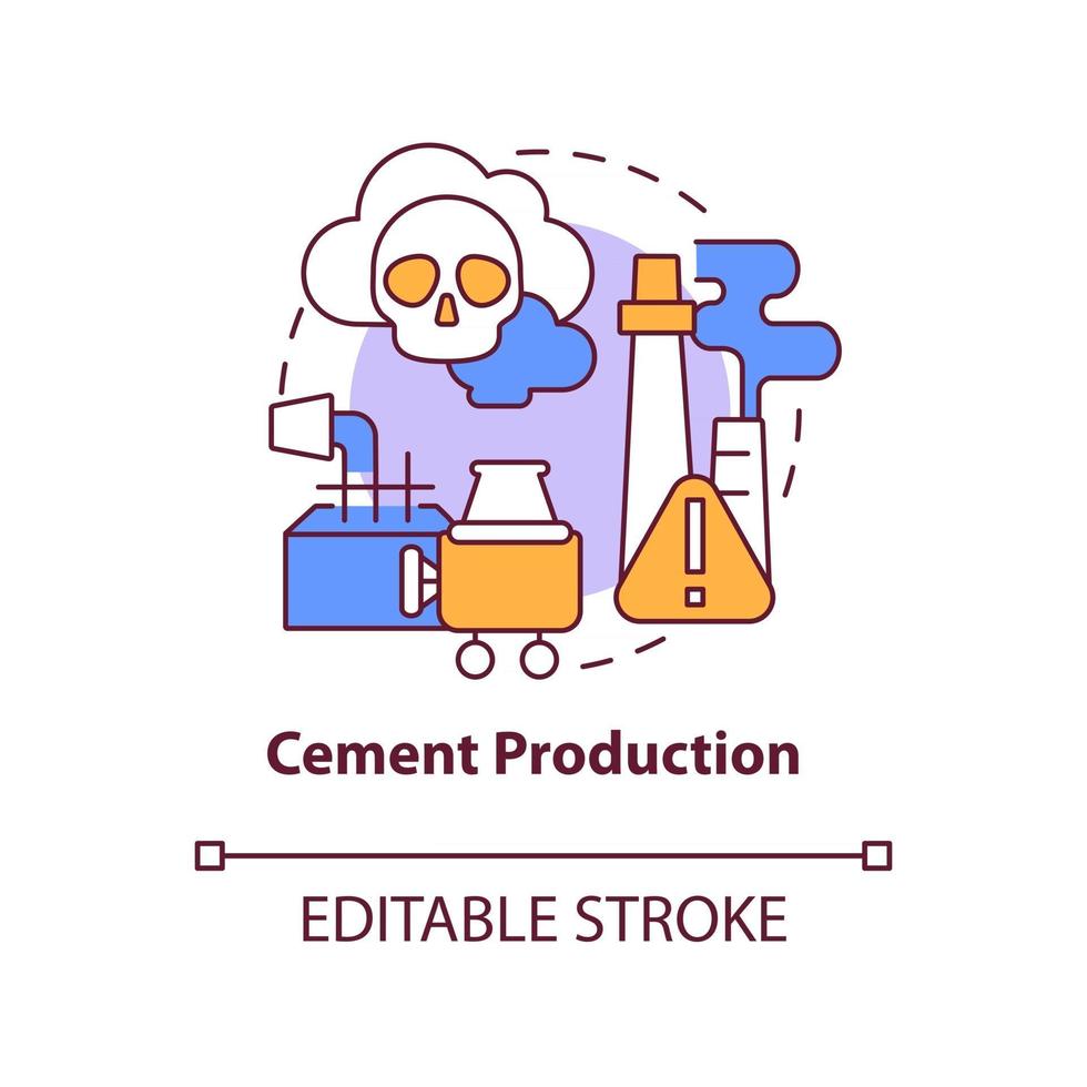 icône de concept de production de ciment. illustration de ligne mince d'idée abstraite d'émission de carbone humain. processus de fabrication. impact environnemental concret. dessin de couleur de contour isolé de vecteur. trait modifiable vecteur