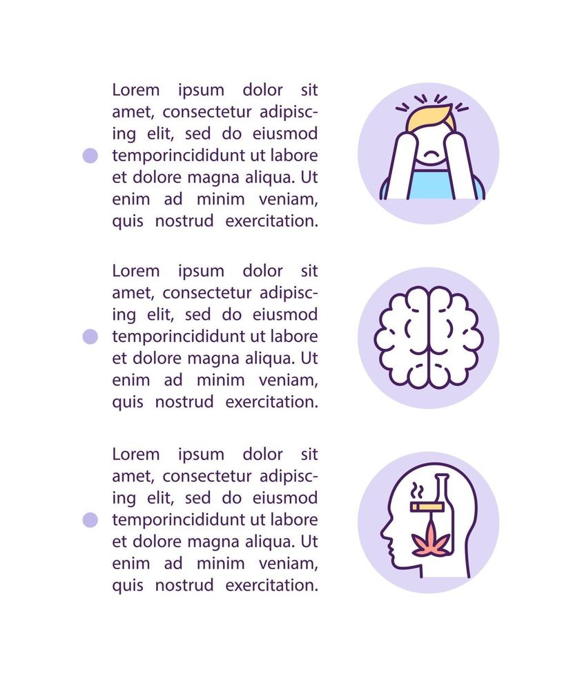 icônes de ligne de concept de rechute mentale avec du texte. modèle vectoriel de page ppt avec espace de copie. brochure, magazine, élément de conception de newsletter. illustrations linéaires de traitement de la toxicomanie sur blanc