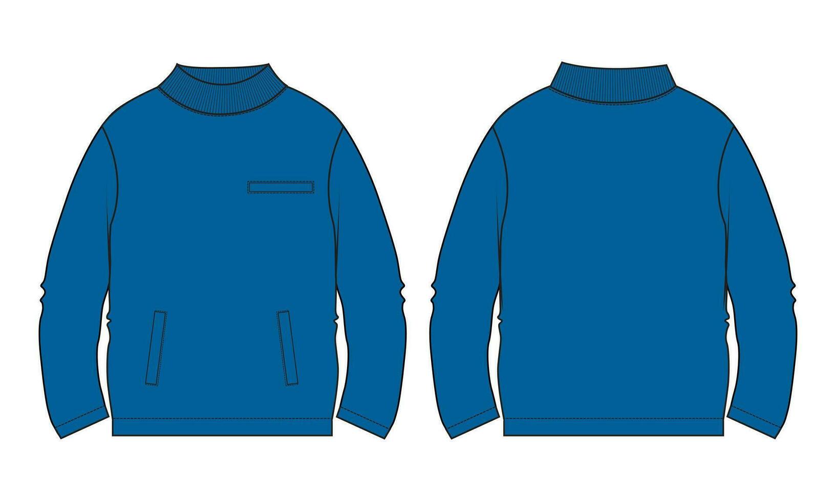 longue manche sweat-shirt technique dessin mode plat esquisser vecteur illustration modèle de face et retour vues.