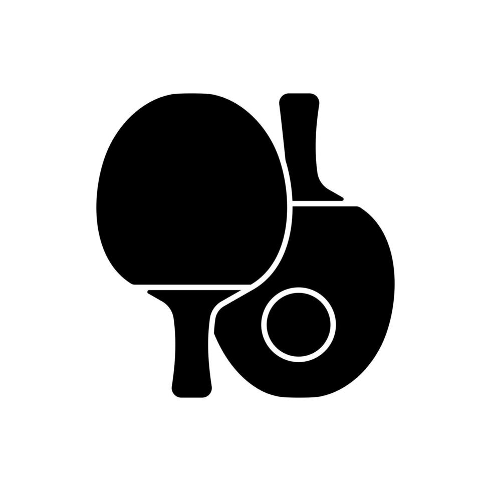 icône de glyphe noir de ping-pong. tennis de table. entraînement cardio. sport de raquette. jeu rapide à 2 joueurs. servir la balle au-dessus du filet par les raquettes. symbole de silhouette sur un espace blanc. illustration vectorielle isolée vecteur