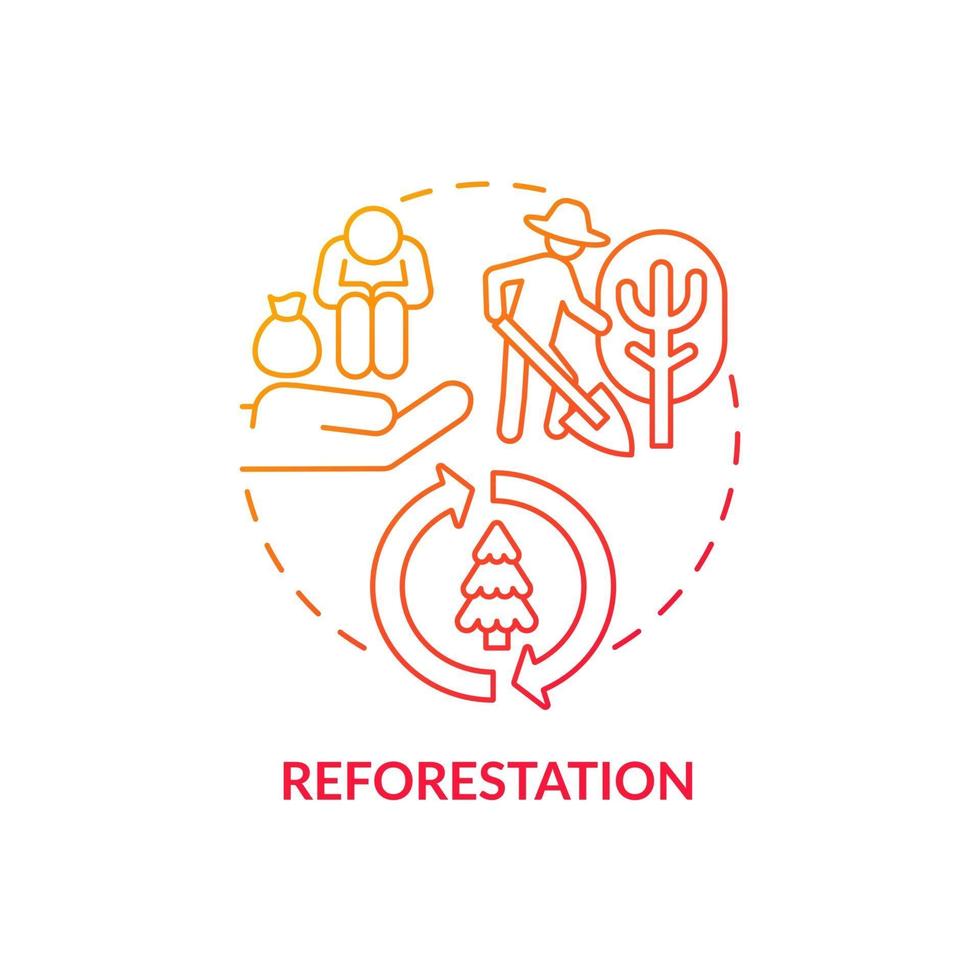 icône de concept de reboisement. illustration de ligne mince d'idée abstraite de compensation de carbone. repeuplement des bois existants. restauration des habitats. régénération des zones forestières. dessin en couleur de contour isolé de vecteur