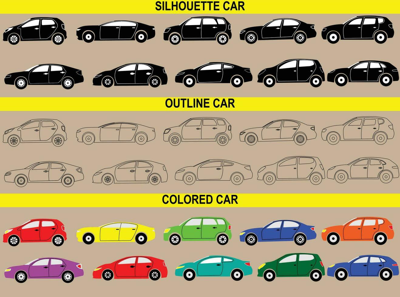 icône ensemble voiture icône, silhouette voiture, contour voiture, coloré voiture, vecteur