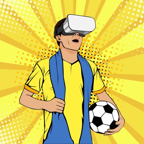 Fan de football dans des lunettes de réalité virtuelle vecteur