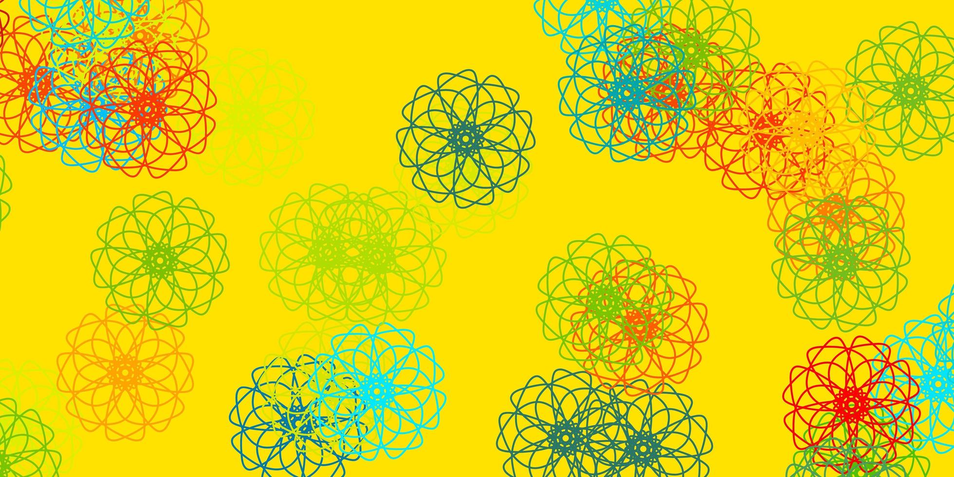 texture de doodle vecteur bleu clair, jaune avec des fleurs.