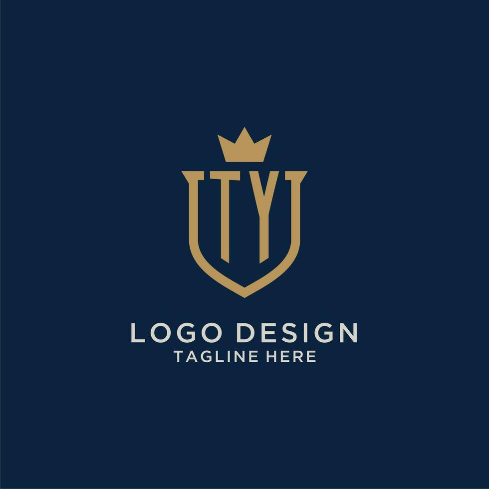 ty initiale bouclier couronne logo vecteur