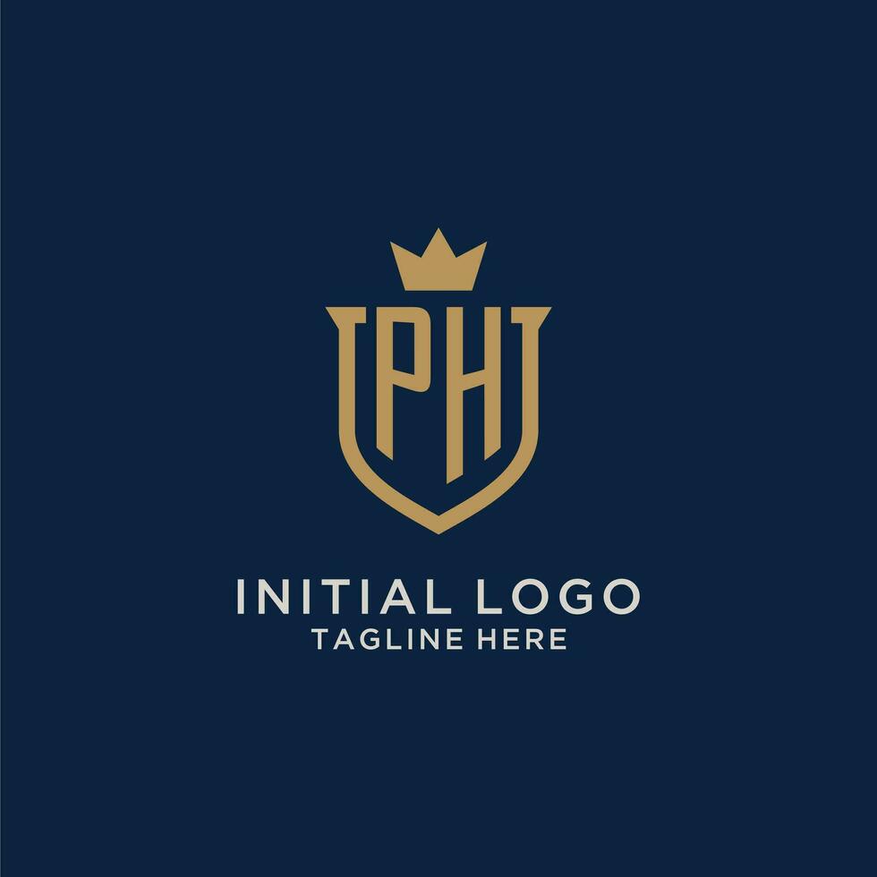 ph initiale bouclier couronne logo vecteur