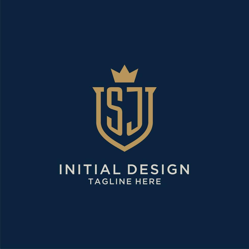 sj initiale bouclier couronne logo vecteur