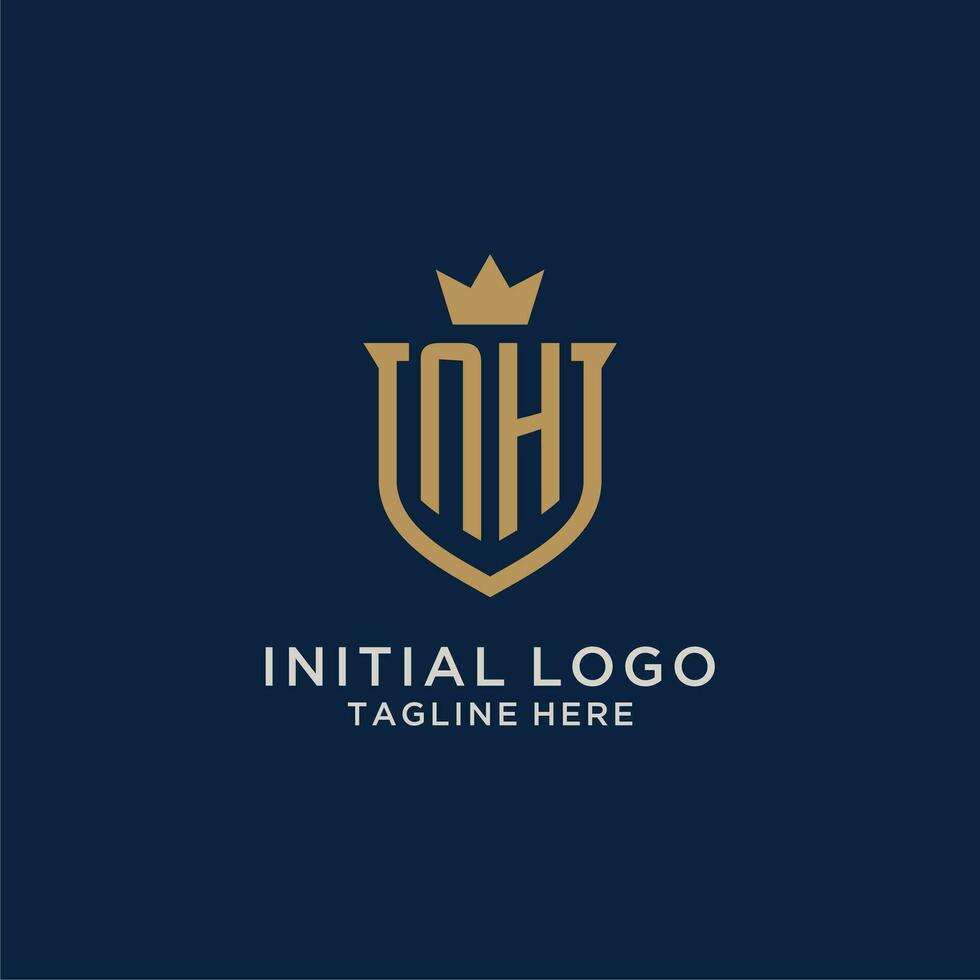 nh initiale bouclier couronne logo vecteur