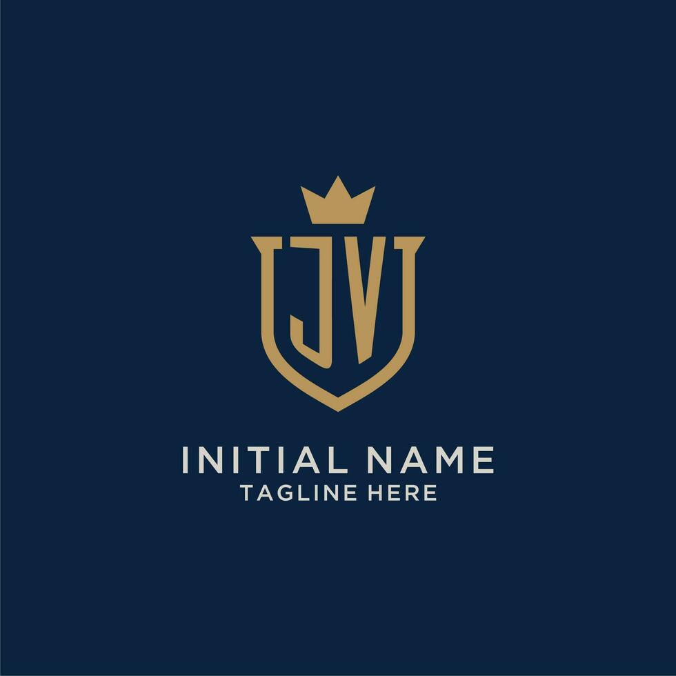 jv initiale bouclier couronne logo vecteur