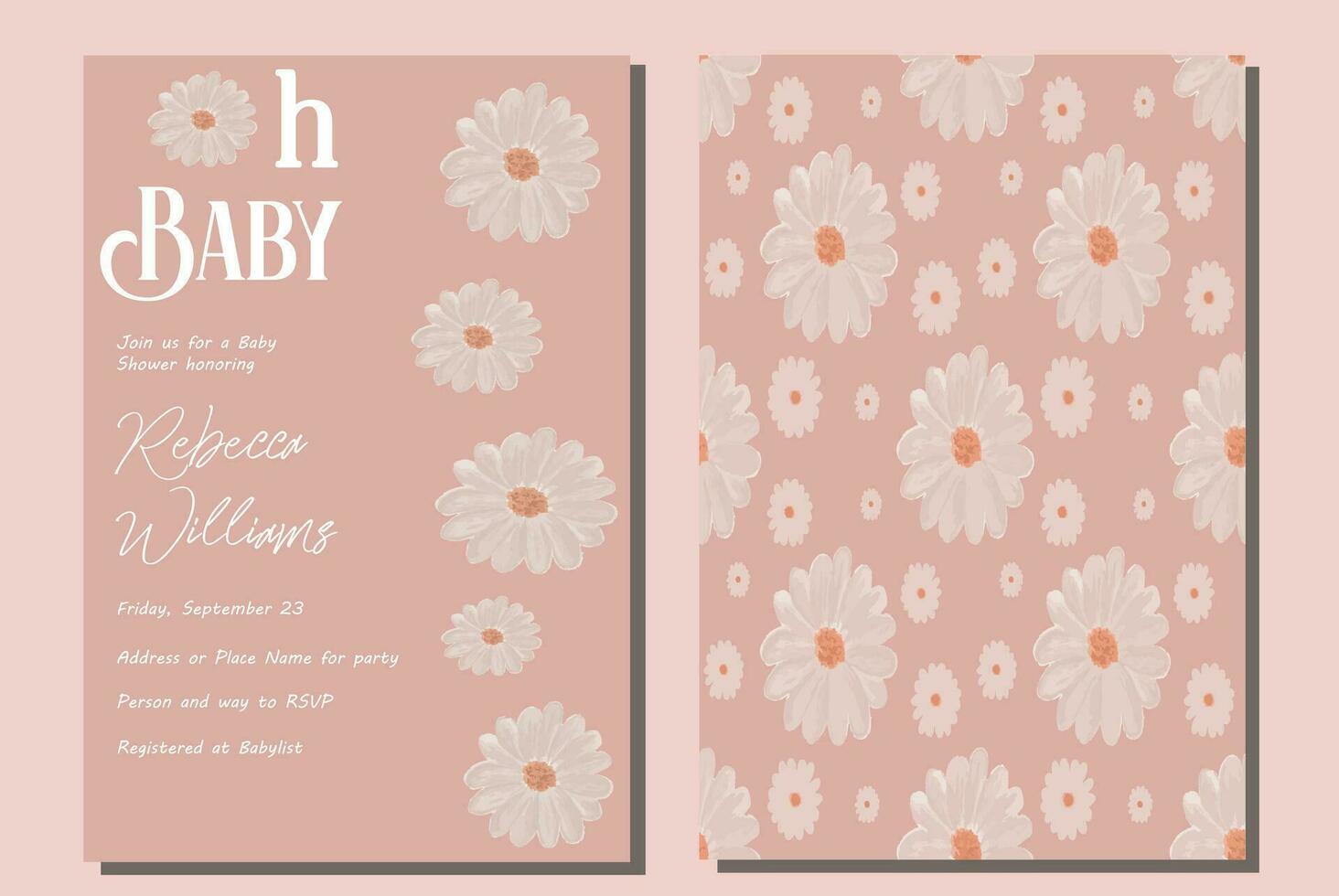 Oh bébé fille rose rétro à thème Marguerite floral bébé douche invitation. aussi génial pour une anniversaire faire la fête, panneaux et remercier vous cartes vecteur