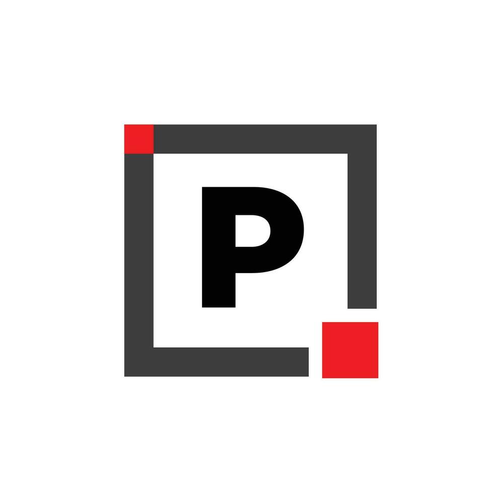 p entreprise Nom monogramme avec rouge carré. p point icône. vecteur