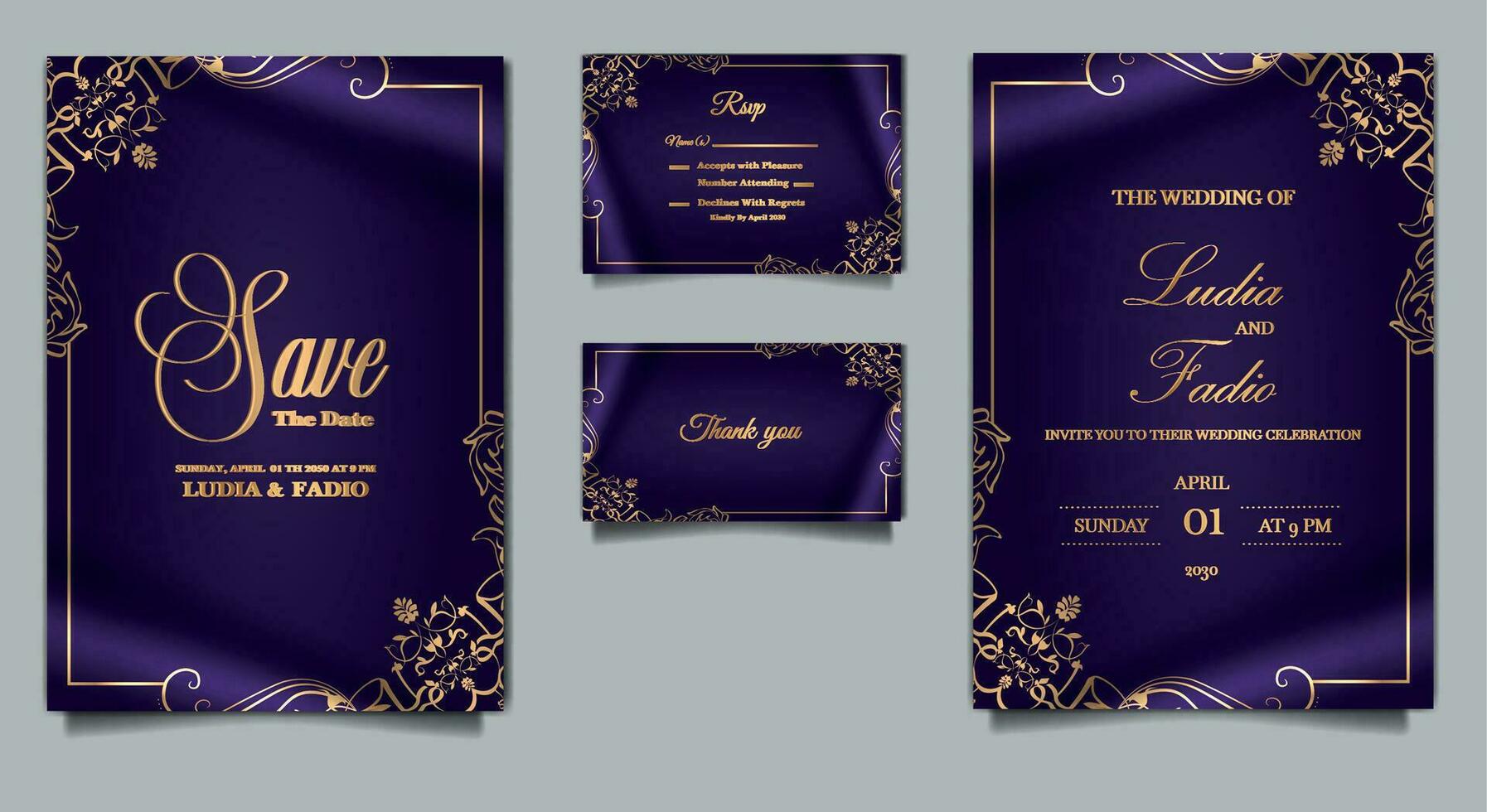 ensemble de conception de cartes d'invitation de mariage de luxe vecteur