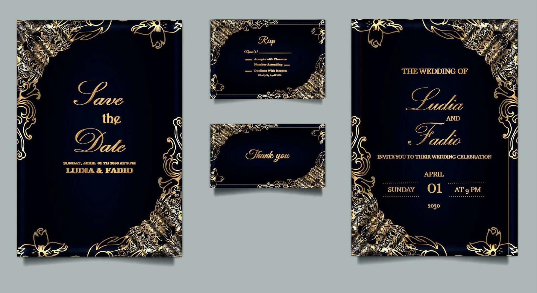 luxe élégant mariage invitation carte ensemble vecteur