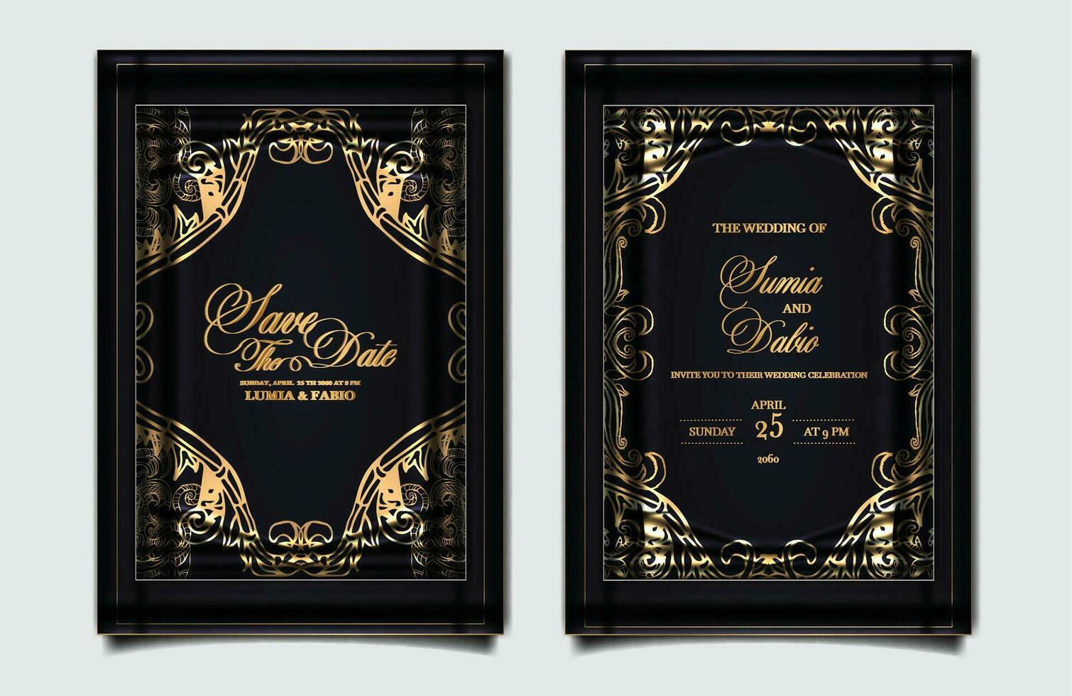 ensemble de conception de cartes d'invitation de mariage de luxe vecteur