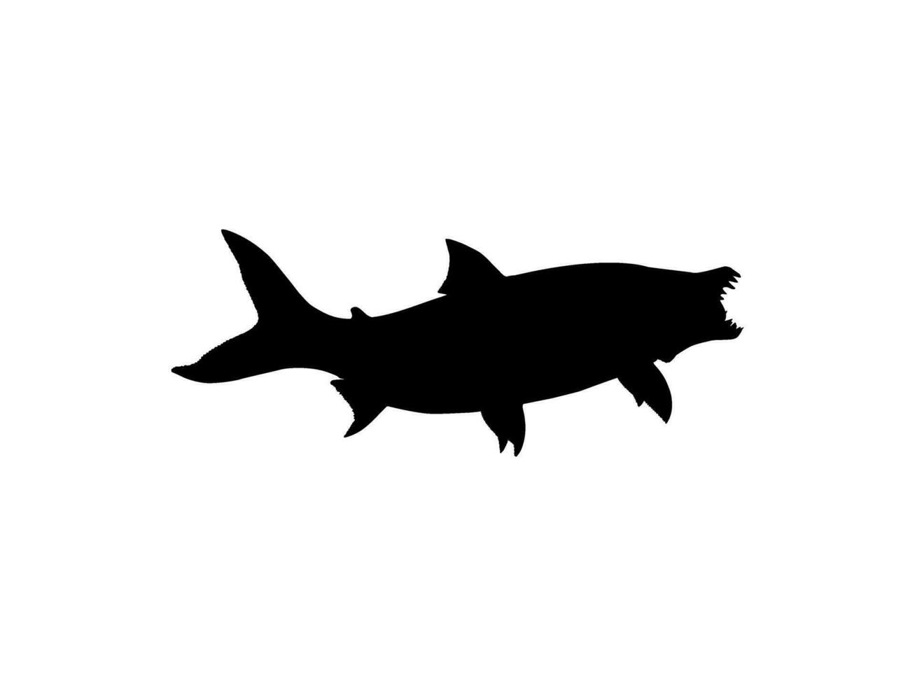 silhouette de le hydrocynus Goliath, aussi connu comme le Goliath poisson tigre, géant poisson tigre, ou mbenga, est une très grand africain prédateur eau fraiche poisson de le famille alestidés. vecteur illustration