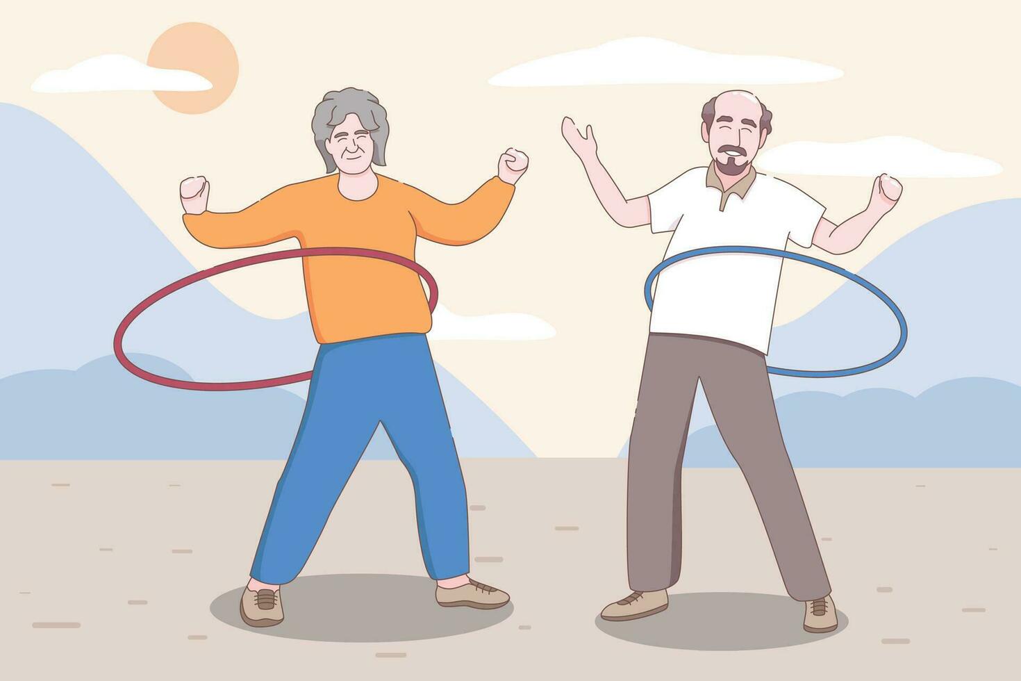 personnes âgées couple pratiquant yoga, grands-parents Faire des exercices, sport, Matin des exercices, dessin animé vecteur illustration.